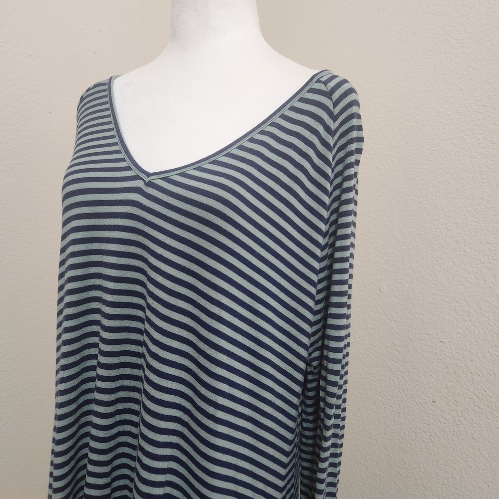Soft Surroundings Tunic Top Dress Asymmetrical Stripe Blue Teal Sz L Lagenlook - Picture 4 of 9